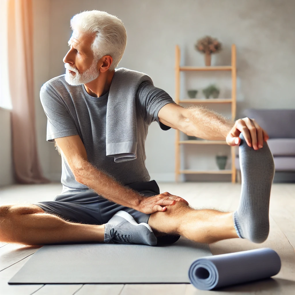 senior man performing a straight-leg raise