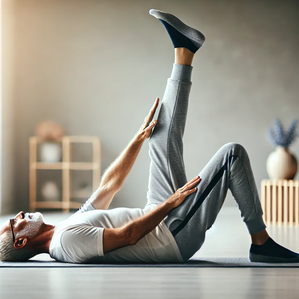 senior man performing a hamstring stretch