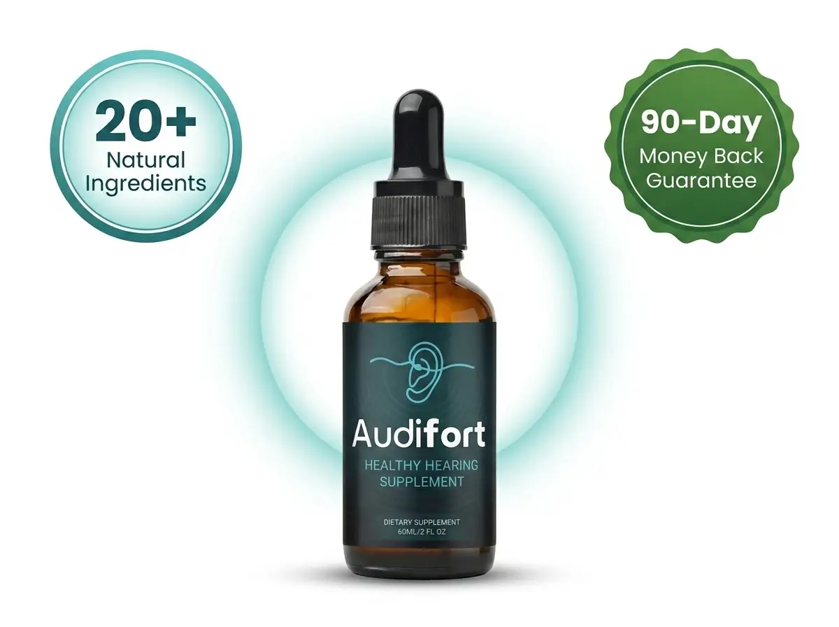 Audifort healthy hearing supplement dropper bottle 60ml with 20 plus natural botanical ingredients for tinnitus support