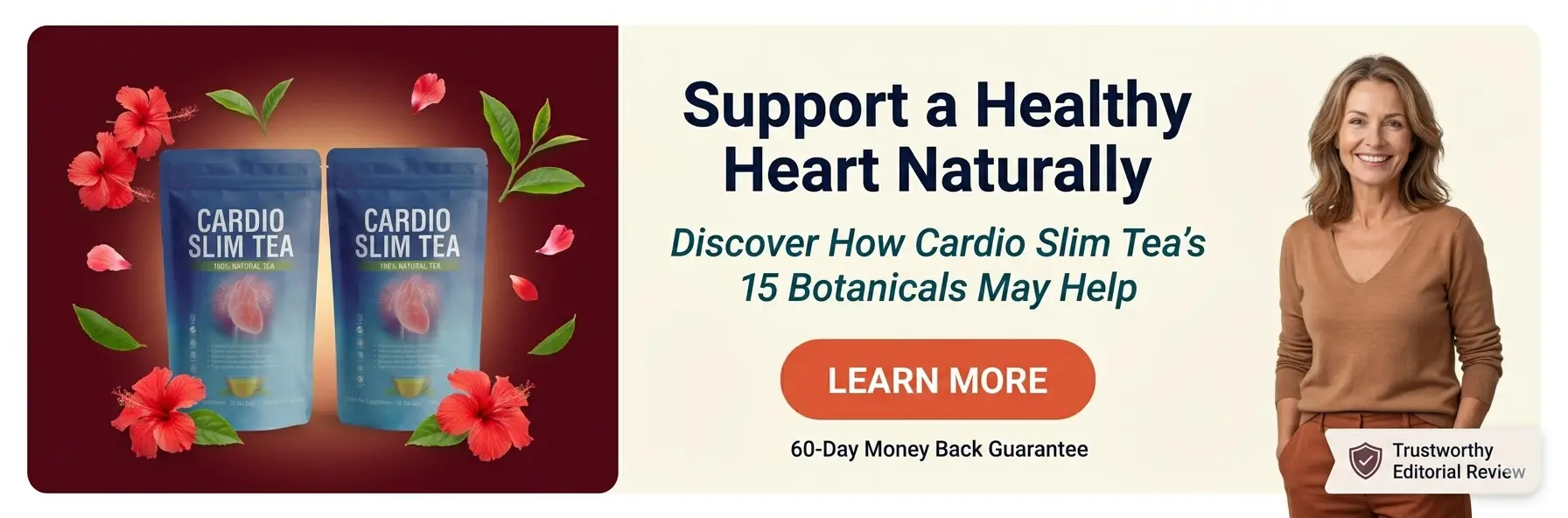 Cardio Slim Tea herbal tea pouches with 15 natural botanicals for heart health and weight management support
