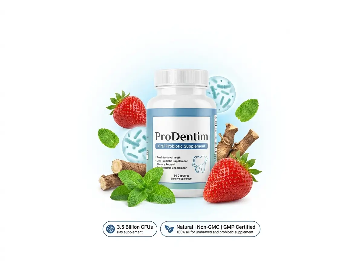 ProDentim supplement bottle with 3.5 billion 
          probiotic CFUs for gum and teeth health